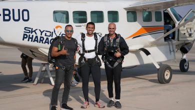 صورة برعاية شركة Skydive Pharaohs.. البطل الأولمبي أحمد الجندي ينفذ قفزة في سماء من ارتفاع 13 ألف قدم بالعاصمة الادارية